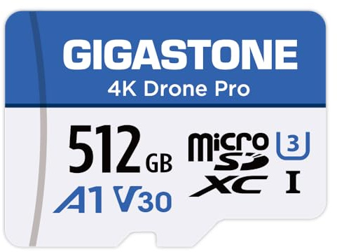 GIGASTONE Carte Micro SD 512 Go, 4K Drone Pro, MicroSDXC pour Wyze Cam, Caméra de Sécurité, Drone DJI ou Caméra d’Action, Enregistrement Vidéo 4K, UHS-I U3 A1 V30, 100 Mo/s, avec Adaptateur
