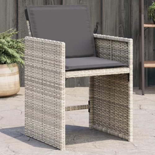 HETFTJN 4er Set Gartenstühle klappbar in Hellgrau mit Anthrazit-Kissen, 50,5 x 54 x 79 cm, PE Rattan Sessel mit UV-beständigem Stahlrahmen, platzsparend für Balkon Terrasse Camping Lounge
