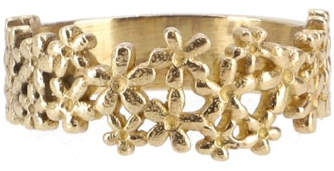 Messing Modeschmuck Ring mit Blütenband, Vintage-Design, goldfarben | Unisex, Blumenornament, organische Optik, charmant, lebendig, edler Look