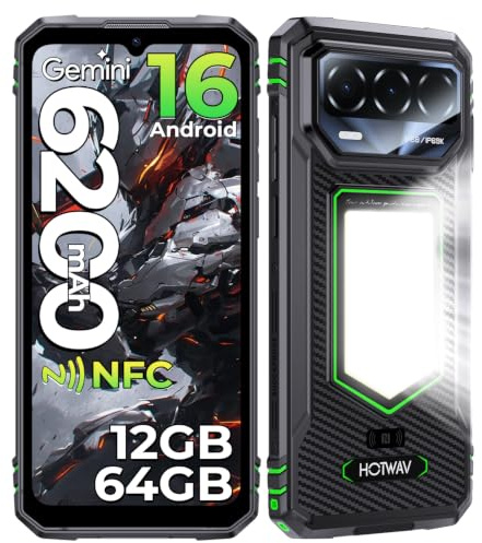 HOTWAV T8 Rugged Smartphone Android 16 Telefono Indistruttibile | 12GB+64GB/2TB TF Cellulare Robusto, 6200mAh 6.75 HD+ 5MP+20MP, Gemini AI, NFC/Face ID/OTG/GPS/Dual SIM 4G