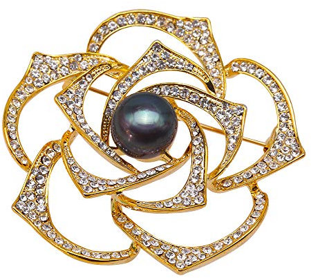 JYX Broche Perle Noire Rose Broche de Perle d'eau Douce de 12,5 mm à Incrustation Ronde pour Femmes.