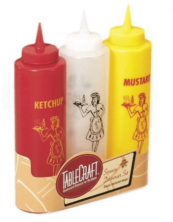 Tablecraft Nostalgia Squeeze Bottle Dispenser, Clear/Red/Yellow, 17 x 6 x 20 cm