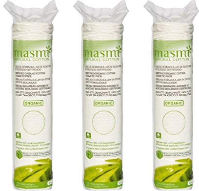 3x80 Masmi Certified Organic Cosmetic Cotton Round Pads Hypoallergenic Chlorine Bleach Perfume Free