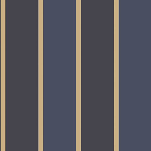 Galerie G67545 Smart Stripes 2, Tri-Colour Wide Stripes Design Wallpaper, Navy/Blue/Gold, 10m x 53cm