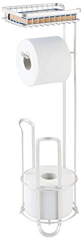 mDesign Toilettenpapierhalter ohne Bohren – Klorollenhalter fürs Badezimmer - zeitloser Papierrollenhalter aus Metall – mattweiß