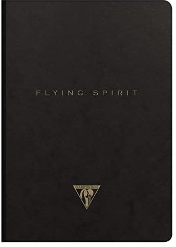 Clairefontaine 102546C - Hefz Flying Spirit liniert, DIN A5 14,8x21cm, 96 Blatt, Velinpapier elfenbein 90g, Leinenbindung, Schwarz, in Retro Designs sortiert, 1 Stück