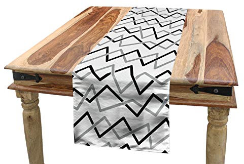ABAKUHAUS Schwarz und Grau Tischläufer, abgewinkelt Stripes, Esszimmer Küche Rechteckiger Dekorativer Tischläufer, 40 x 180 cm, Hellgrau und Schwarz