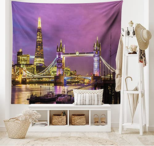 ABAKUHAUS Londra Tappeto da Parete e Copriletto, Tower Bridge di Londra, più Tecnologia Moderna Digitale, 230 x 140 cm, Viola
