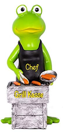 wunderschöne große hochwertige Sparbüchse,Sparschwein Grillkasse,Spardose Grill,Grillmeister,Grillgut,Frosch mit Grill aus Polyresin