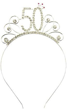 Oblique Unique® Haarreifen Zahl 50 mit Diamanten und Krone Haarreif für 50. Geburtstag Damen Frauen in Silber aus Metall