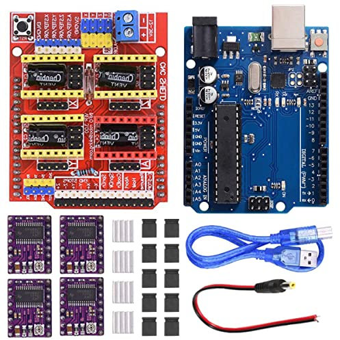 Youmile CNC Shield V3.0 Expansion Board Kit With Board for Arduino, 4PCS DRV8825 Stepper Motor Driver and Heatsink, 10PCS Jumper Cap, USB Cable For Engraving Machine