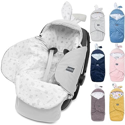 Premium Einschlagdecke Babyschale, Baby Erstausstattung aus Baumwolle für Autositz, Kuscheldecke für Kinderwagen mit Fußsack passend für Maxi-Cosi, Römer, Cybex - Copse