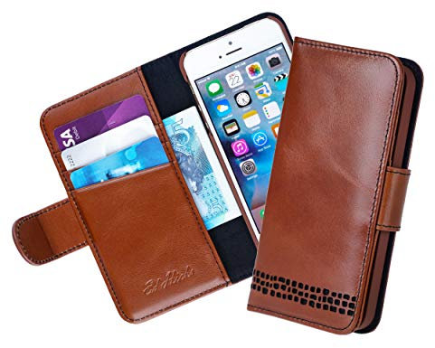 Ed Hicks Brown Leather Wallet Phone Case for iPhone SE 2022-2020-8-7— Premium Genuine Leather Flip Case with Card Holder Slots— Viewing Stand— Biodegradable Holder— Vintage Patina for a Unique Finish