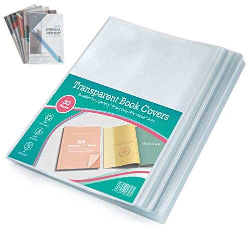 30Pcs Clear Book Cover Thicker Exercise Book Covers Protective Sleeve Books | Film Transparent Plastic Workbooks Jacket Cover , Extra Strong Wipe Clean Clear PVC Fits Standard A4 Exercise Books
