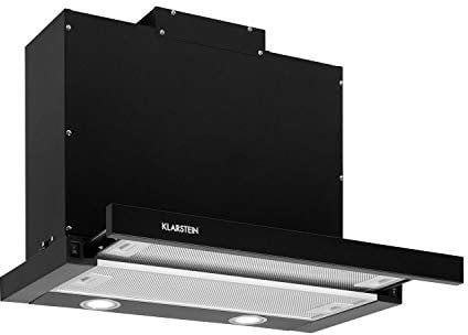 Klarstein Mariana - Flachschirmhaube, EEK C, Umluft & Abluft, LED-Beleuchtung, Drucktasten, Unterbau-Dunstabzugshaube, 500 m³/h, 60 cm, schwarz