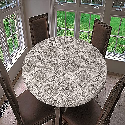 Chickw1 Runde Tischdecke Wasserdicht Abwaschbar mit Elastische Kante, 3D Elegant Blumig Bedruckte Tischschoner, Tischtuch aus Polyester für Küche, Restaurant, Garten (Graue Pfingstrose,200cm)