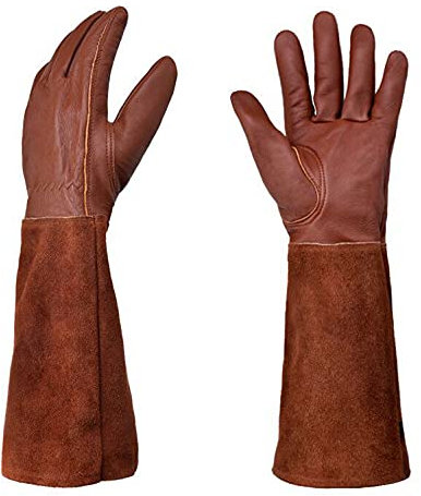 CYzpf Gartenhandschuhe Dornenfest Gartenarbeitshandschuhe Lange Atmungsaktive und Bequeme Ausrüstung Handschuhe für Damen Herren Garten Beschneiden von Dornenzweigen,Brown,XL