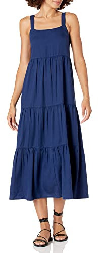 The Drop Damen Britt Maxi-Zeltkleid im Stufendesign, Marineblau, M