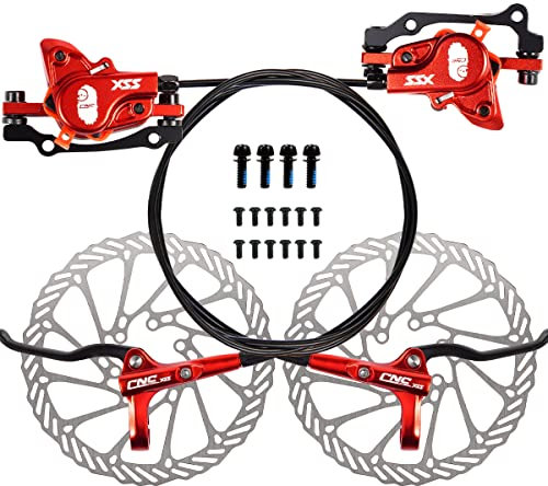 Chooee Hydraulische Bremsen MTB für Fahrrad, Vorne und Hinten Mountainbike Scheibenbremsen Set Fahrradbremsen,Rot