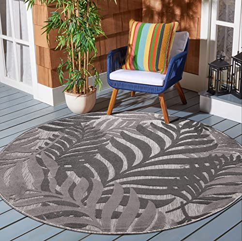 SANAT Outdoor Teppich Wetterfest - Outdoorteppiche für den Innen und Außenbereich, Balkon Teppich Wasserabweisend, Strapazierfähige Teppiche für Terrasse Garten und Wohnzimmer, Grau 200 cm Rund