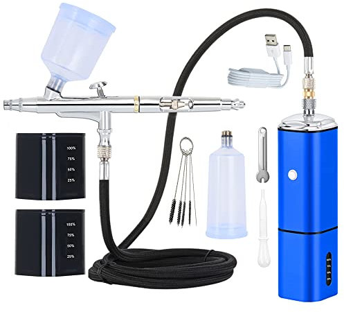 COLOR PEAK Airbrush Kit with Compressor Cordless Dual Action Airbrush Set Rechargeable Detachable Air Brush Gun Portable Airbrush Kit for Makeup Art Painting Craft Cake Tattoo Model Barber