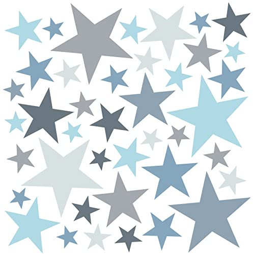 WandSticker4U®- 6 Bögen, 148 STERNE zum Kleben, pastell Blau/Grau I Wandtattoo Sterne Kinderzimmer Wandsticker selbstklebend I Möbelsticker Zimmer Deko Mädchen & Junge