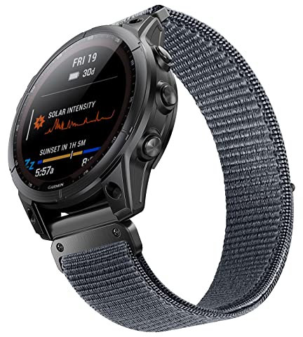 ANBEST 22mm Nylon Armband für Garmin Fenix 7 Pro/6 Pro/Fenix 8 47 mm Armband, Schleife Klettband für Fenix E/7/6/Epix Pro 47 mm/Forerunner 945/955/965 Ultraleichtes Ersatzarmband, Grau