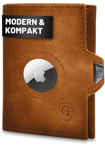 GenTo - AirTag Wallet - Slim Wallet - Geldbörse mit Münzfach - Apple AIRTAG Halterung - TÜV geprüfter RFID NFC Schutz - kleines Mini Portmonee - dünnes schmales Kartenetui Herren Damen