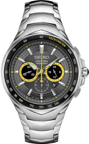 SEIKO Coutura SS Quarz-Chronograph, graues Zifferblatt, Grau, Armband, grau, Armband