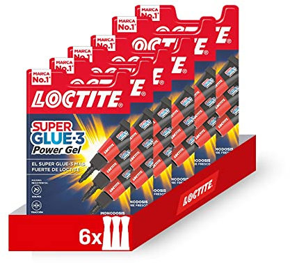 Pack de 6 unidades Loctite Pegamento Adhesivo Super Glue 3 Power Gel - Pegamento de Cianocrilato Superglue en Gel Resistente a Golpes y Agua