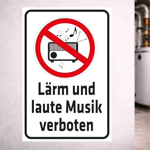 INDIGOS UG - Aufkleber Lärm und laute Musik verboten - 200x150 mm - Hinweisschild Warnschild Sicherheitsschild - Sticker - für Innen und Außen