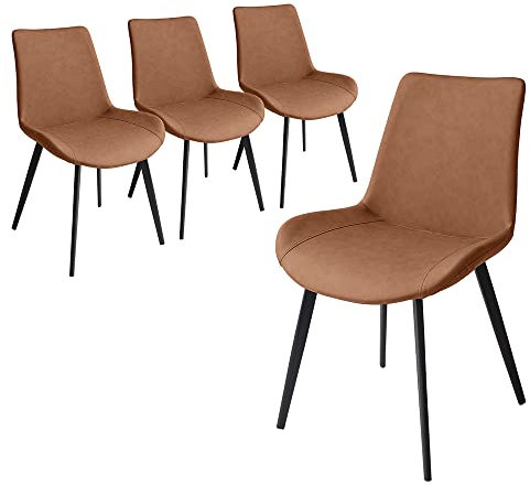 jiexi Skandinavische Esszimmerstühle, 4 Stück, matt, PU-Sattel, Leder, gepolsterte Stühle für Küche, Esszimmer, Schlafzimmer, Wohnzimmer - Eine Elegante und Zeitlose Wahl für Ihr Leben (braun)