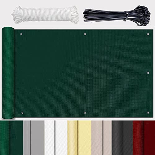 HUAXIQUE Store LatéRal pour Balcon Et Terrasse Couverture de confidentialité Écran Résistance à la déchirure avec Trous et Serre-câbles aux Intempéries Cache Balcon Protection UV Vert foncé 90x550cm