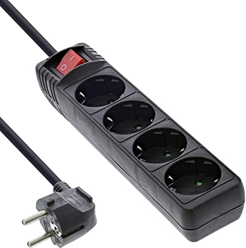InLine® Steckdosenleiste, 4-Fach Schutzkontakt, mit Schalter, 5m, schwarz