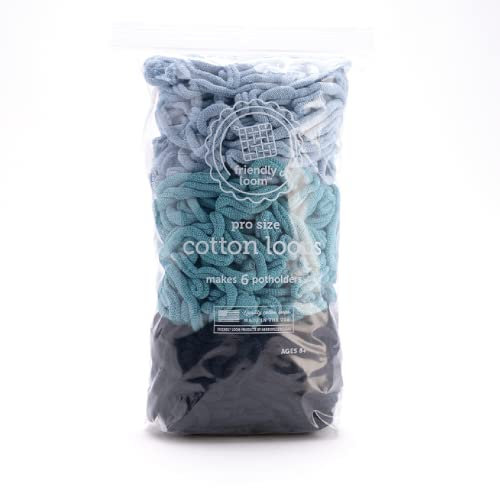 friendly loom Lotta Loops Atlantic Pack (PRO Size) Powder Blue, Peacock, Dark Navy Cotton Loops Makes 6 Potholders Approx 8 x 8 by Harrisville Designs Made in The USA