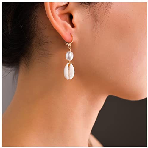 Cimenexe Gold Perlmuschel Hänger Ohrringe, Perle Muschel, Baumeln, Natürliche Muschel, Schmuck für Frauen und Mädchen