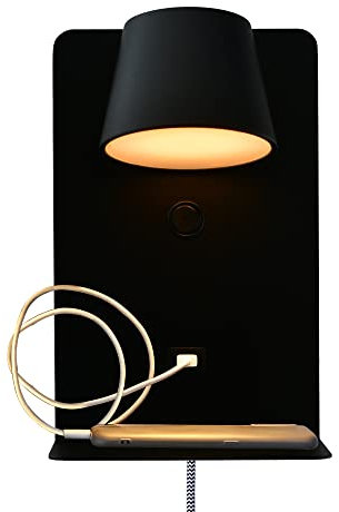 SUNLLOK Moderne Lese LED Wandleuchte mit USB Ladeanschluss & Regalen – Verstellbar Warmweiß Flexibler Kopf Wandlampe – Innen Wandbeleuchtung Deko für Bad Wohnzimmer, Kinderzimmer (Schwarz, 3200 K)