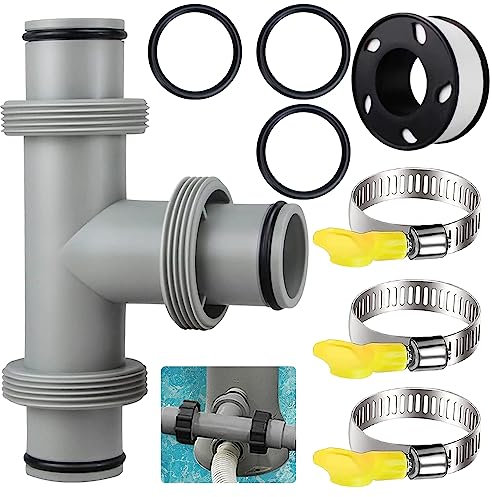 Raccordo tubo Piscina 38 MM,Raccordi a T,Connettore tubo Piscina,Raccordi Piscina Bestway,Contenere 3 Morsetti in Acciaio Inox, 3 Anello di Gomma, 1 20M Nastro di Tenuta