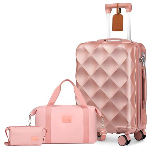 Sea choice Valise Cabine 55cm Set de 3 Valises de Voyage Rigide en ABS Trolley avec Trousse de Toilette et Sacs de Voyage Serrure TSA et 8 Roues Multidirectionnelles