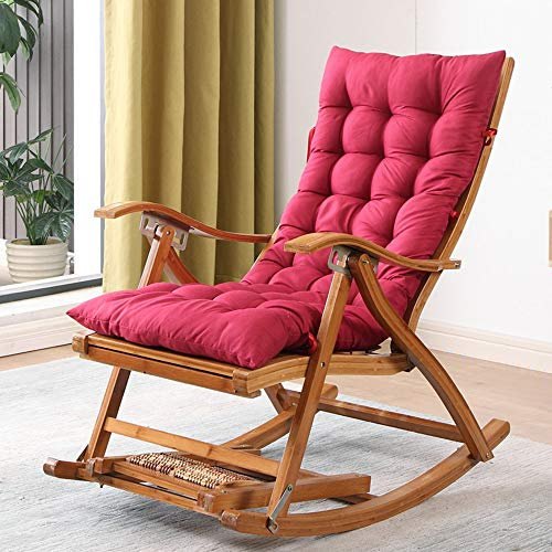 BUJOG Barhocker, tragbarer Lounge-Stuhl, Bambus-Schaukelstuhl, Liegestuhl für den Außenbereich, Zero-Gravity-Stuhl, klappbar, verstellbar, mit Kissen, maximale Belastung 200 kg