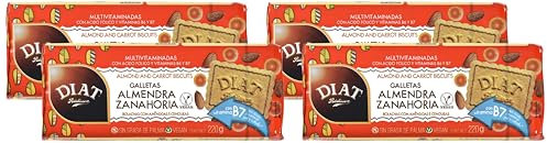 DIAT Radisson - Galletas con Almendras y Zanahoria | Vegan y Bajas en Sal | Enriquecidas con Vitaminas | Galletas multivitaminadas (Paquete de 4)