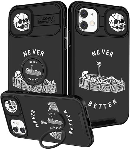 Pegmode (2in1 for iPhone 11 Case Skull Skeleton Women Girls Cute Goth Phone Cases Fun Scary Unique Design with Slide Camera Cover+Ring Holder Cool Gothic Fashion for Apple iPhone 11 Cover 6.1 inch