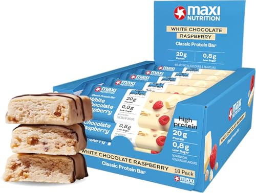 MaxiNutrition Classic Protein Bar White Chocolate Raspberry 16 x 40g - Protein Riegel mit 50% Eiweiß, 20 g Protein pro Riegel, low sugar 0,8 g, ohne Zuckerzusatz, ohne künstliche Aromen (16er Pack)