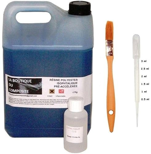 2Kg Résine polyester iso. Marine de stratification + 60g de catalyseur + pipette + pinceau