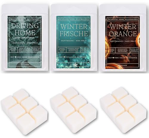 Interluxe Duftwachs 3er Set - Winter Mix mit den Düften Driving Home, Winter Frische und Winter Orange Duftmelt Wachsmelt Waxmelt duftendes Wachs