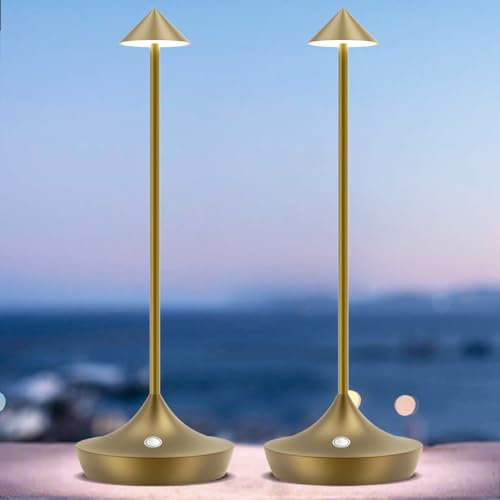 bravzurg LED Akku Tischlampe Kabellos 2er Set, Modern Dimmbar Kabellose Tischleuchte 6000mAh, Aluminium, Wasserdicht, Tischlampen Aufladbar für Outdoor Indoor Restaurant Nachttisch Terrasse (Bronze)