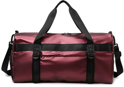 Vllcsla Sporttasche Männer Frauen Reisetasche, 31L, 50x25x25, mit Schuhfach & Nassfach, Sporttasche Fitnessstudio Herren Klein Yogamattenband, Trainingstasche Herren Boxen Weekender Tasche, Rot