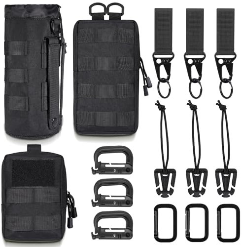 Hejo 3er Set Molle Tasche Pouch, Taktische Tasche Gürteltaschen Bauchtasche, Tactical Pouch, Kleiner Rucksack für Outdoor, Camping, Radtouren, Schwarz