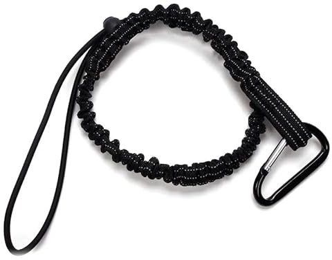 SDFIXINGS Tool Lanyard Rope Retractable Tool Safety Fall Protection With Aluminum Carabiner And Adjustable Loop End Polyester (Black - Pk10, 11kg/25Lbs, 90cm-160cm stretched)
