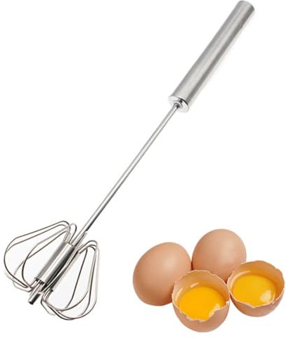 Egg Whisk, Hand Push Whisk Blender, Stainless Steel Egg Beater, Milk Frother, Rotating Push Mixer Stirrer for Whisking (1 PCS/Stainless Steel)